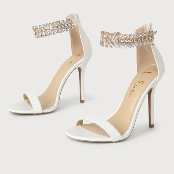 NEW Lulu’s Mylanie Rhinestone Ankle Strap Heels Size 8.5‎ bridal wedding prom - Picture 2 of 11
